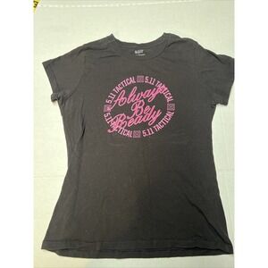 5.11 Tactical T-Shirt "Always Be Ready" Spell Out In Pink On Black Women's Large